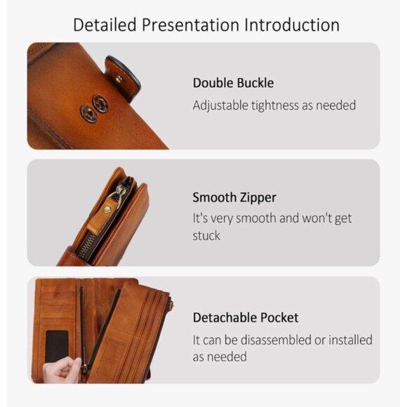 Genuine Leather Brown Zip Wallet With Card Slots & ID Window By Leteulo - Picture 5 of 12